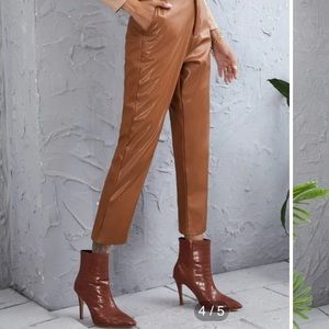 Leather Solid Straight Leg Pants